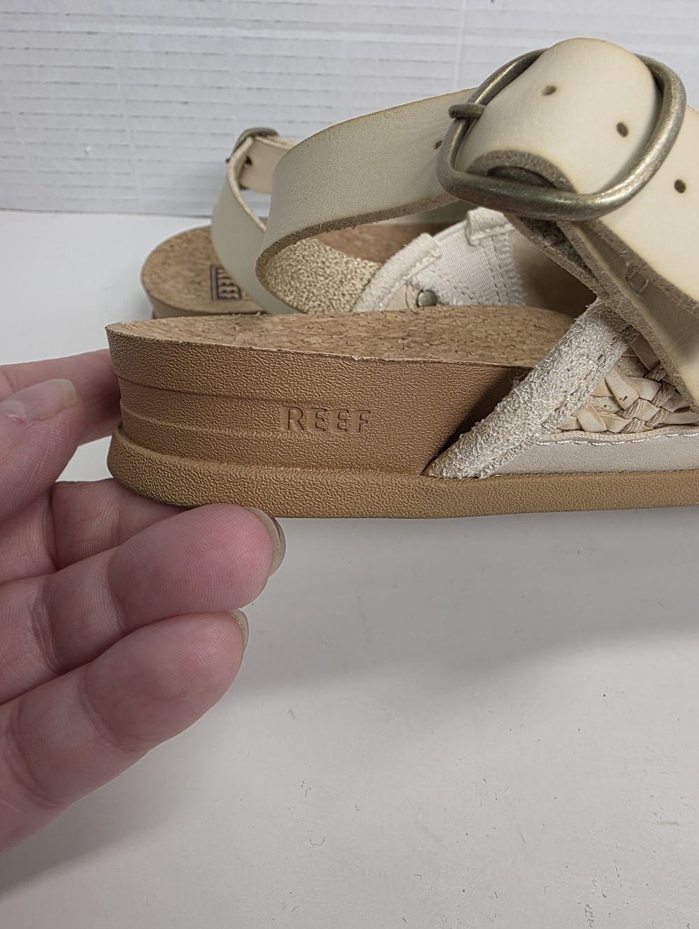 Reef Cushion Sage Cream Woven Mules Sz 7 - Picture 4 of 8
